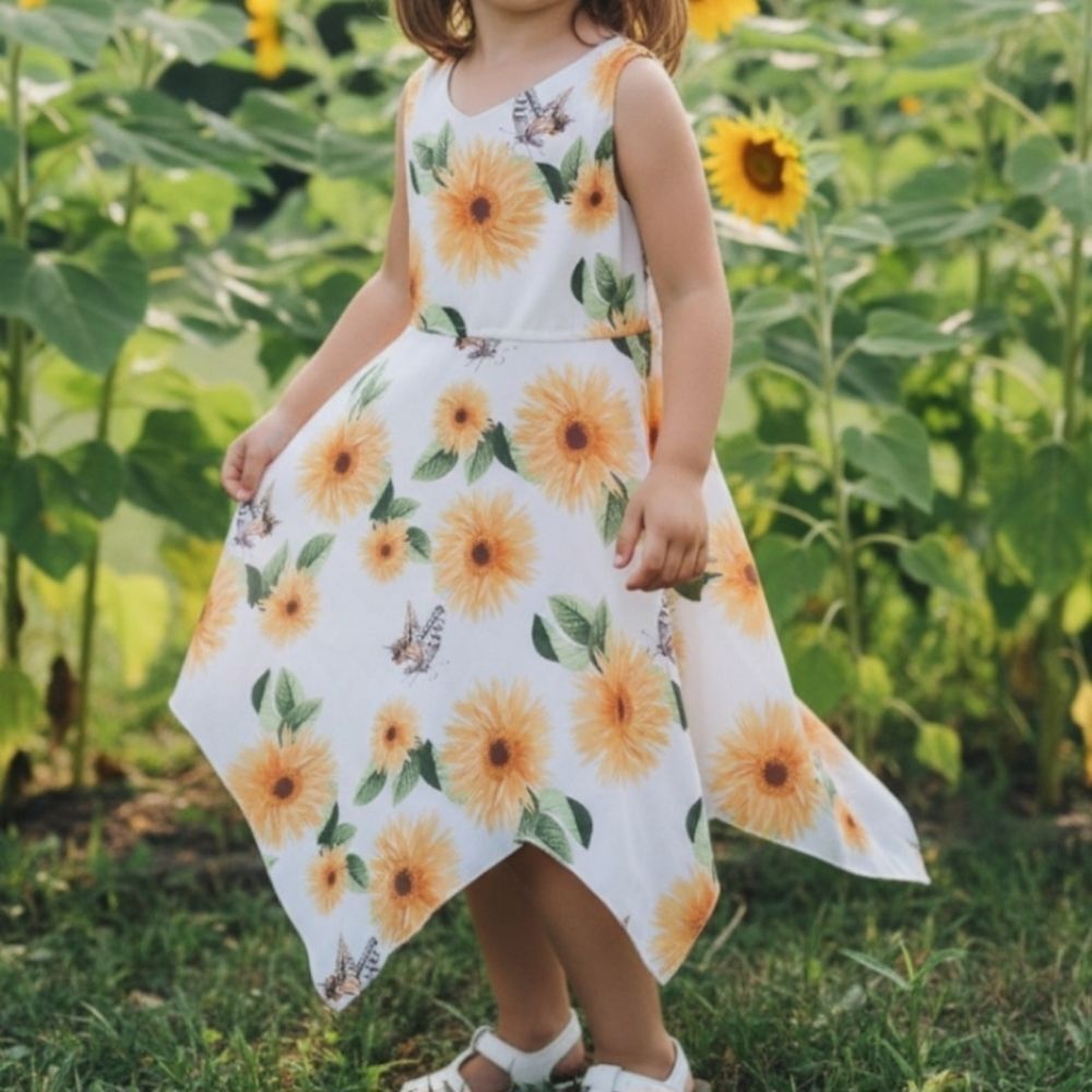 Sunny Fashion Girl's Size 10 Sunflower & Butterfly Hanky Hem Dress